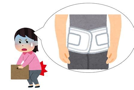 腰痛ベルトとぎっくり腰の女性のイラスト